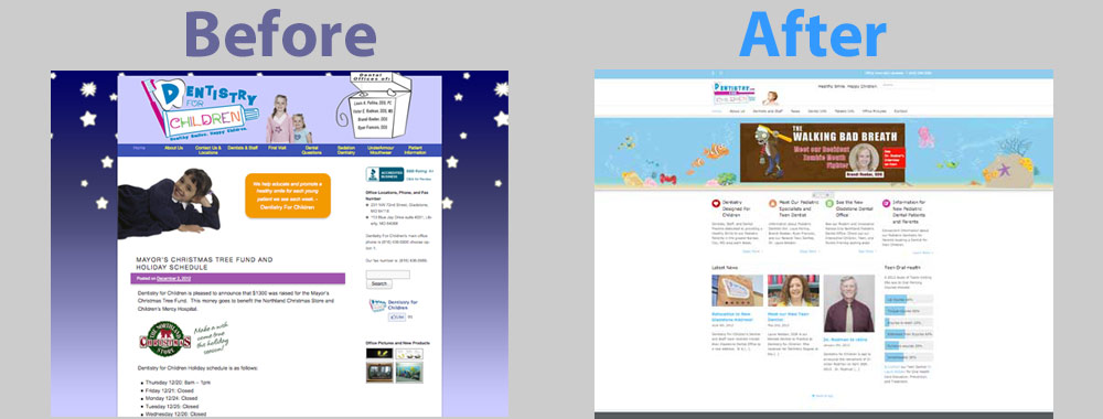 Before and After Dental office website update by steve's computer and web service, llc